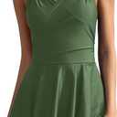 SHEKINI Womens Elegant One Piece Swimdress Tummy Control Crossover Skirted Swimsuit (Medium, Olive Green)