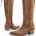 sexytag Cowgirl Boots Thigh High Wide Calf Embroidered Western Cowboy Boots (11, Brown)