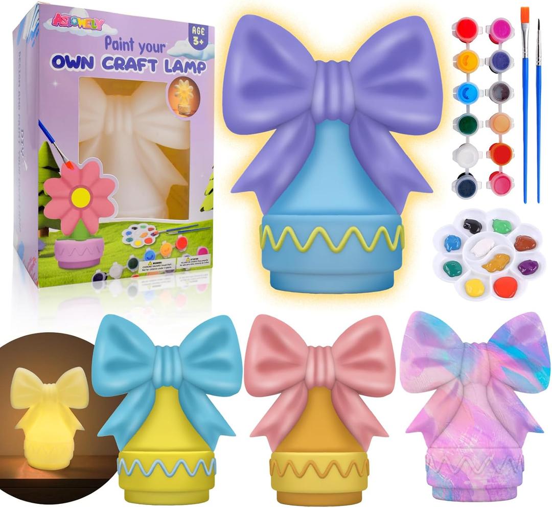 ASIOWELY Paint Your Own Ribbon Bow Lamp Kits,Arts and Crafts Supplies for Kids Toys Ages 4-6-8-12,DIY Art Night Light Painting for Girls Ages 5-10,Birthday Gifts for 3-12+ Year Old Toddler Teens Adult