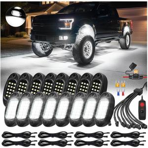 16Pods All Pure White LED Rock Lights Full Kit Plug and Play & Pre Wired 6500K with Switch Wiring Harness Extension Fuse Long Wires, 240Chips Waterproof Underglow 12V for Semi Trucks Pickup Offroad
