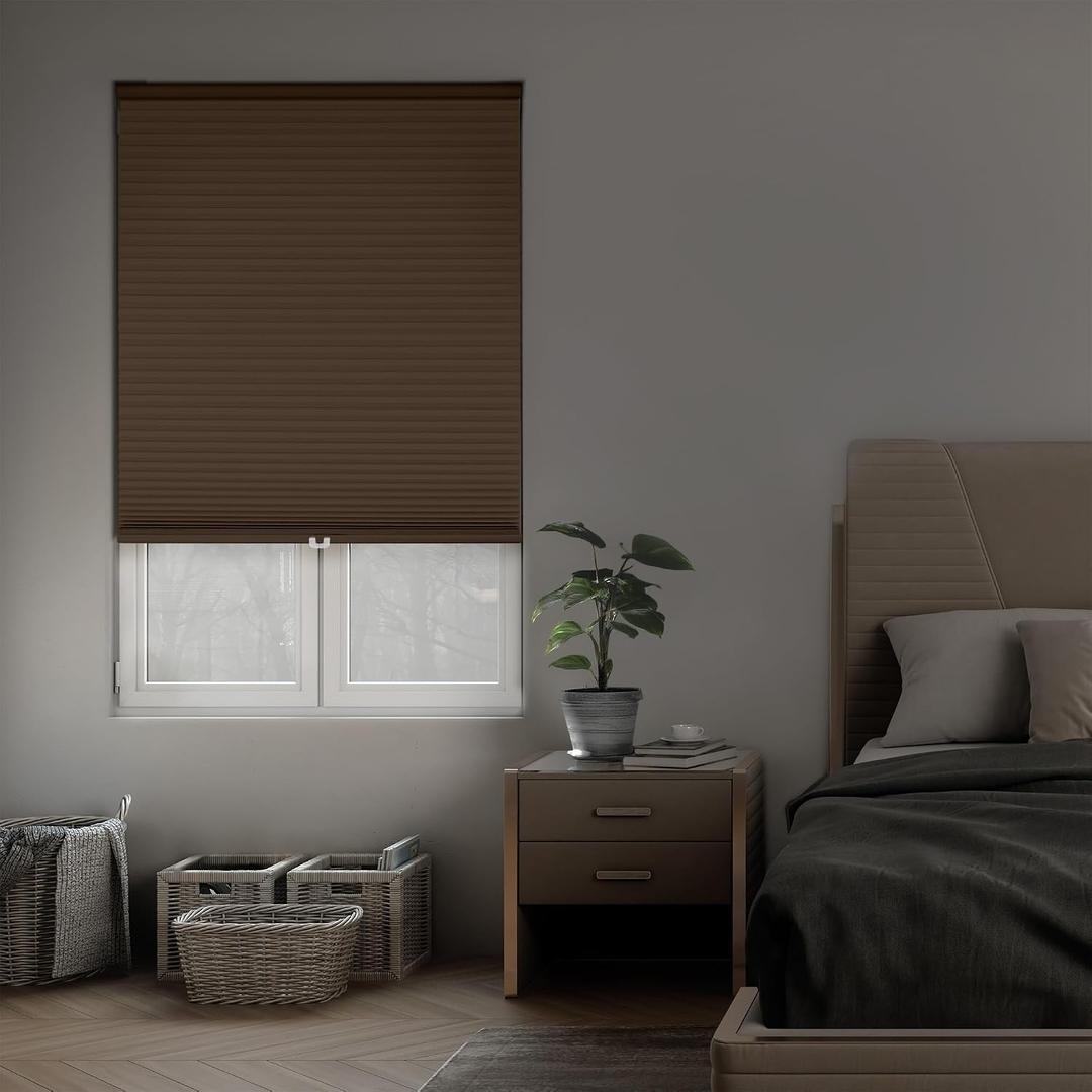 DEZ FURNISHINGS Cordless 1.5" Blackout Cellular Shade, Energy Saver, 36" W x 64" H, Latte