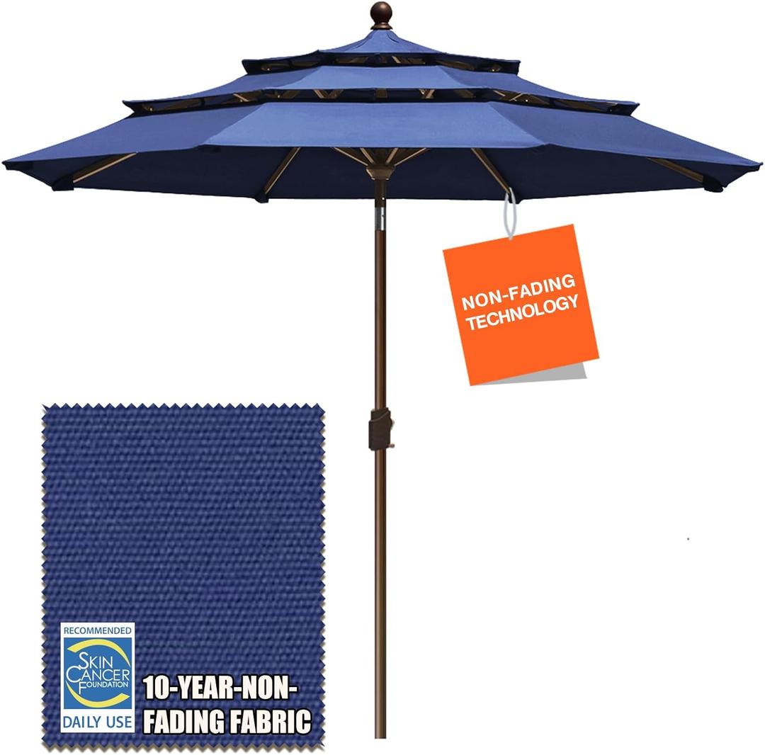 EliteShade USA 10-Year-Non-Fading 9Ft 3 Tiers Market Umbrella Patio Umbrella Outdoor Table Umbrella with Ventilation, Navy Blue