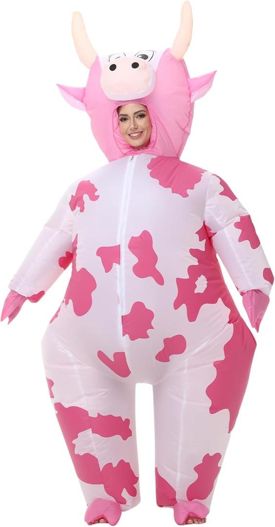 Inflatable Cow Costume Blow up Costume for Cosplay Party Festival Halloween Parade Carnival Suit Jumpsuit (Small (110cm-135cm), Pink)
