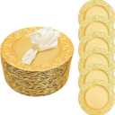 Antique Charger Plates Set, 100 Pcs 13in Plastic Embossed Dinner Plate, Round Phoenix Pattern Elegant Floral Plates for Dinner Wedding Party Event Table Setting Decoration (Gold)