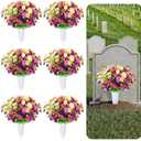 Giegxin 6 Sets Cemetery Flowers for Grave with Long Spikes Vase Artificial Grave Memorial Flowers for Cemetery Headstones Gravesite Memorial Day Arrangements Decoration(Purple and White)