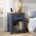 VASAGLE Farmhouse Nightstands with Charging Station, 1 Drawer, Set of 2