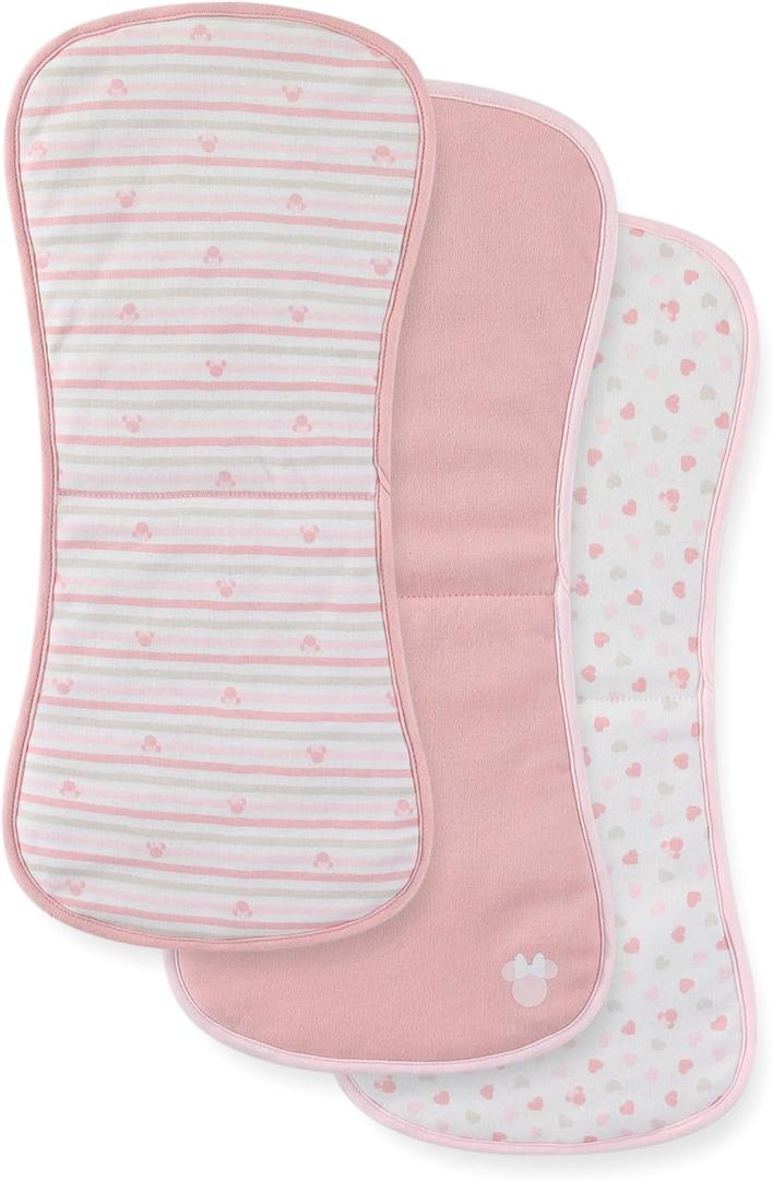 Disney Baby Burp Cloths 3-Pack  Mickey Mouse Minnie Mouse & Winnie The Pooh Soft Absorbent 20" x 10" Leakproof Burping Rags for Baby Boys Girls & Unisex Newborns & Infants (One Size, Pink)