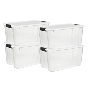 4pcs Sterilite 70 Qt Ultra™ Latch Box, Durable Clear Storage Bin w/Lid