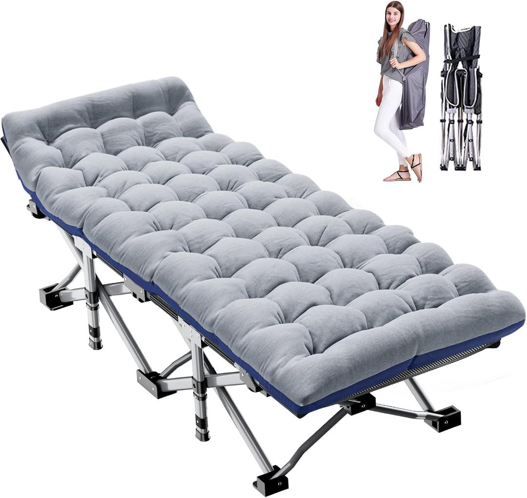 ABORON Camping Cot for Adult 28" Extra Wide, Heavy-Duty 1200D Oxford Cot for Sleeping, Portable Folding Camp Bed with Mat & Carry Bag, 75" x 28"