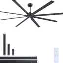 JSAITEE 96Inch Industrial Ceiling Fan, Reversible Quiet DC Motor, 8 Blades, 3 Downrods, 6 Speed Remote Control, Large No-Light Ceiling Fan for Residential & Commercial Spaces, Porch Garage Shop, Black