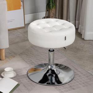 2 Pack Furniliving Mid-Century Tufted Adjustable Swivel Makeup Ottoman Stool; Modern Big Size Round Vanity Stool Chair for Bedroom Living Room (White) (Ivorywhite)