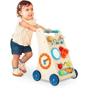 B. toys Little Learning Steps Wooden Activity Walker 7 Educational Activities Learning & Walking Toy for Toddlers Stand, Push, Walk 1 Year +