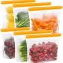IDEATECH Gallon Freezer Bags Stand Up, Dishwasher Safe & Leakproof Reusable Gallon Bags, Extra Large & BPA Plastic Free Reusable Food Storage Bags for Meats, Veggies(6 Pack)