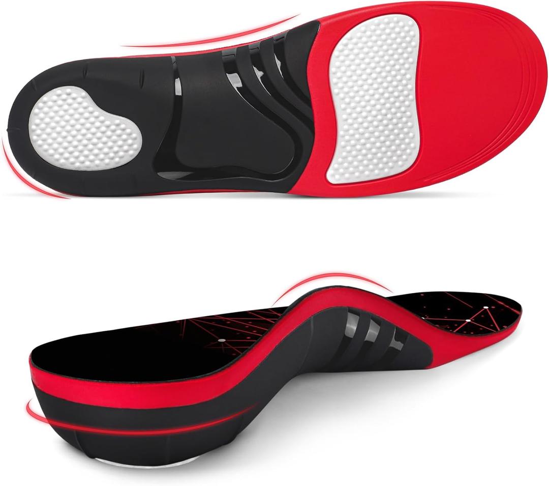 Plantar Fasciitis Insoles, High Arch Support Inserts for Men Women, 220+ lbs Heavy Duty Pain Relief Orthotic Flat Feet Work Boot Running Athletic Insole for Standing All Day, Black-XS (XS(Men 4.5-6/Women 5.5-7))