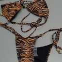 GORGLITTER Women's Cheetah Print Bikini Stringy Summer 2026 Y2k Beach String Triangle Thong Bathing Suit Bikini Sets (Brown)