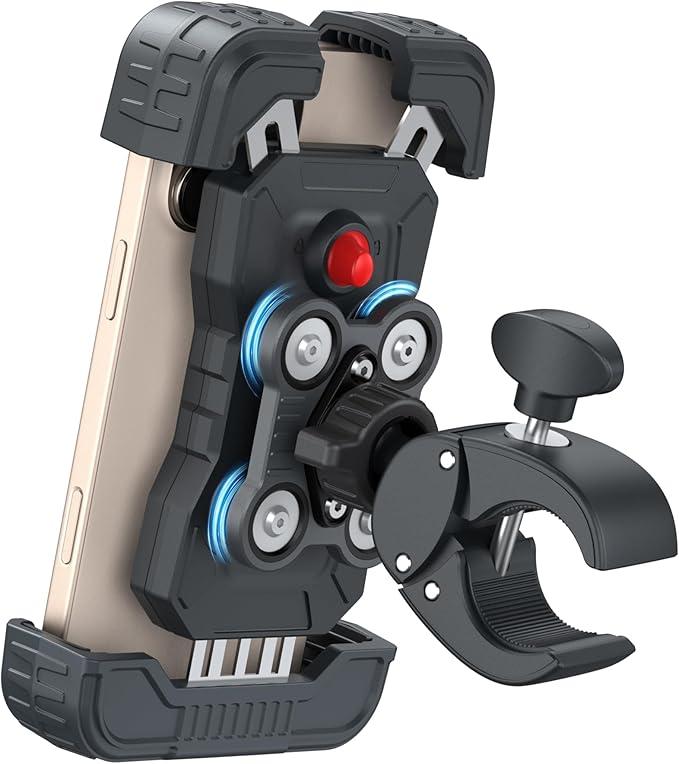Motorcycle Phone Mount Holder, [150mph Wind Anti-Shake][7.2inch Big Phone Friendly] Bike Phone Holder, Motorcycle Handlebar Cell Phone Clamp, Compatible with iPhone 16 Pro Max, Tangerine