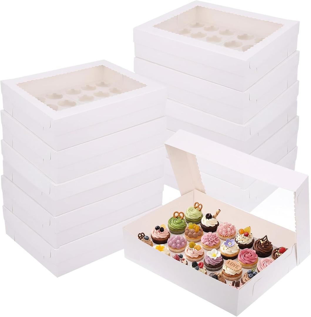 10-Pack Dessert Shooter Boxes - Holds 24 Standard Cupcakes, Food Grade Dessert Cup Packaging Box with Clear Window & Inserts, 15"x11"x4" Disposable Baking Carrier for Pastries, Party Favors & Takeout