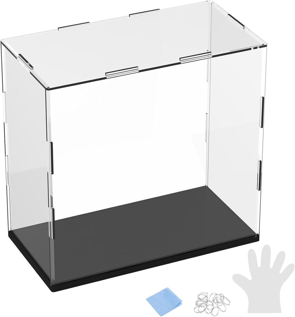 M METERXITY 1-Pack Acrylic Display Case, 7.9x3.9x7.9 Inch/20x10x20cm Acrylic Clear Display Case Box with Black Wooden Base for Collectibles, Dustproof Showcase [Black, Clear]