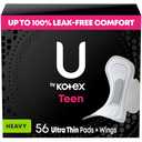 U by Kotex Balance Teen Ultra Thin Pads with Wings, Heavy Absorbency, 56 Count (3 Packs of 14) 