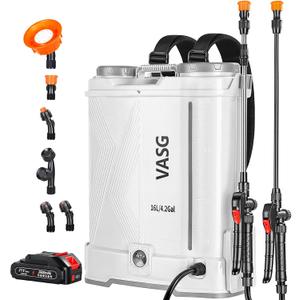 Battery Powered Backpack Sprayer 4 Gallon, 21V 2.6Ah Electric Weed Pump Sprayer with 6 Nozzles, Telescopic Wand (Stainless Steel + Plastic) for Garden Weed Lawn Yard Clean, Charger Included