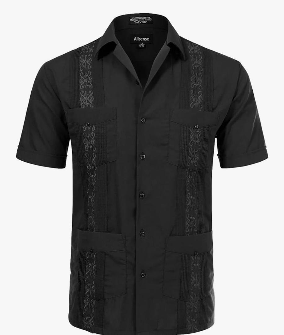 Allsense Men's Short-Sleeve Button-Down Cuban Guayabera Shirt XXL
