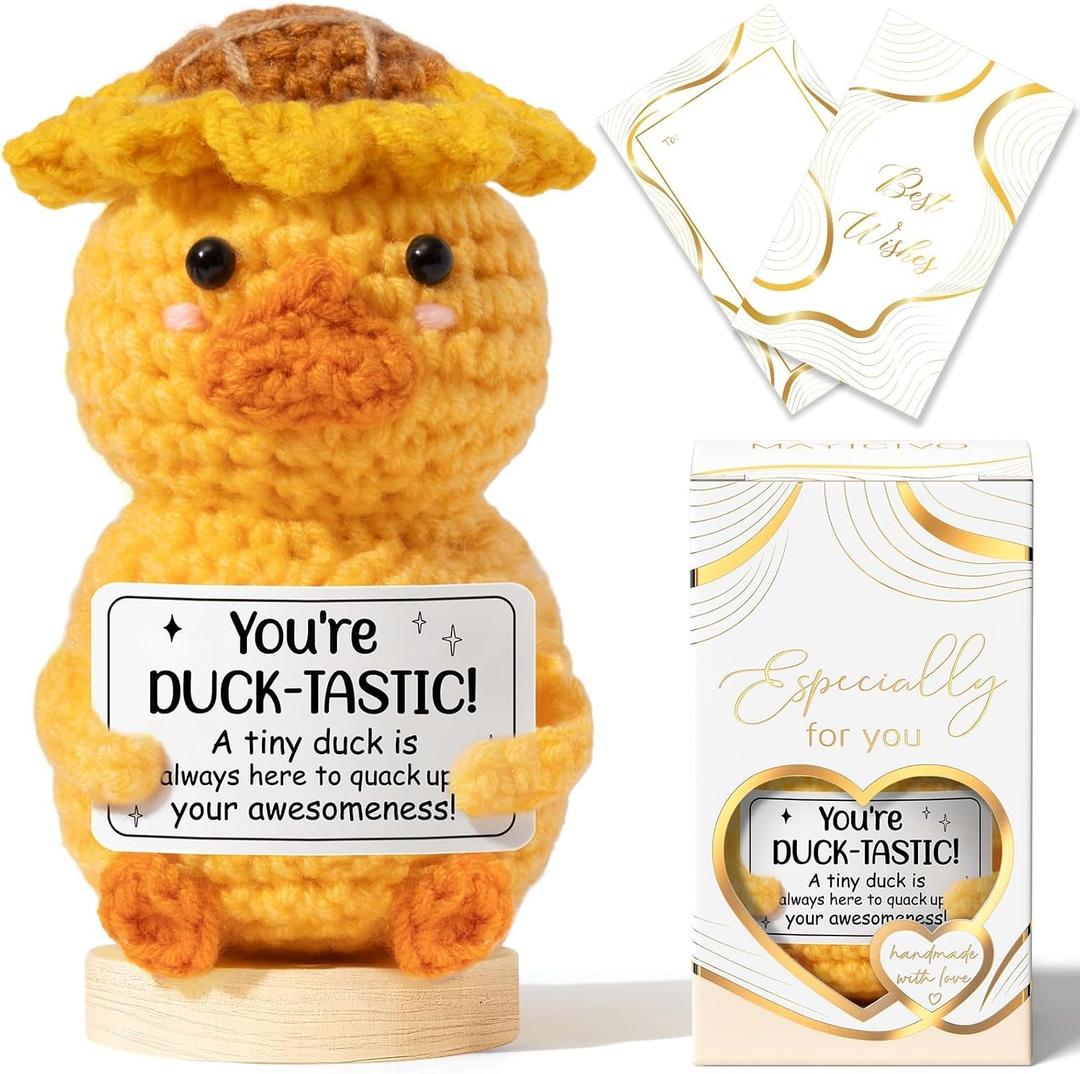 2 x Emotional Support Crochet Plush Positive Duck Inspirational Cheer Gifts for Women, Handmade Crochet Awesome Gift Thank You Birthday Mothers Day Teacher Appreciation Gifts for Coworker Nurse Mom Friend
