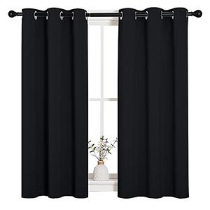 NICETOWN Halloween Bathroom Blackout Curtains and Drapes, Black Solid Thermal Insulated Grommet Blackout Drapery Panels for Window (2 Panels, 34 inches Wide by 45 inches Long, Black)