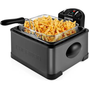 Chefman Deep Fryer with Basket Strainer, 4.5 Liter XL Jumbo Size Adjustable Temperature & Timer, Perfect Chicken, Shrimp, French Fries, Chips & More, Removable Oil Container, Black (Black Stainless Steel)
