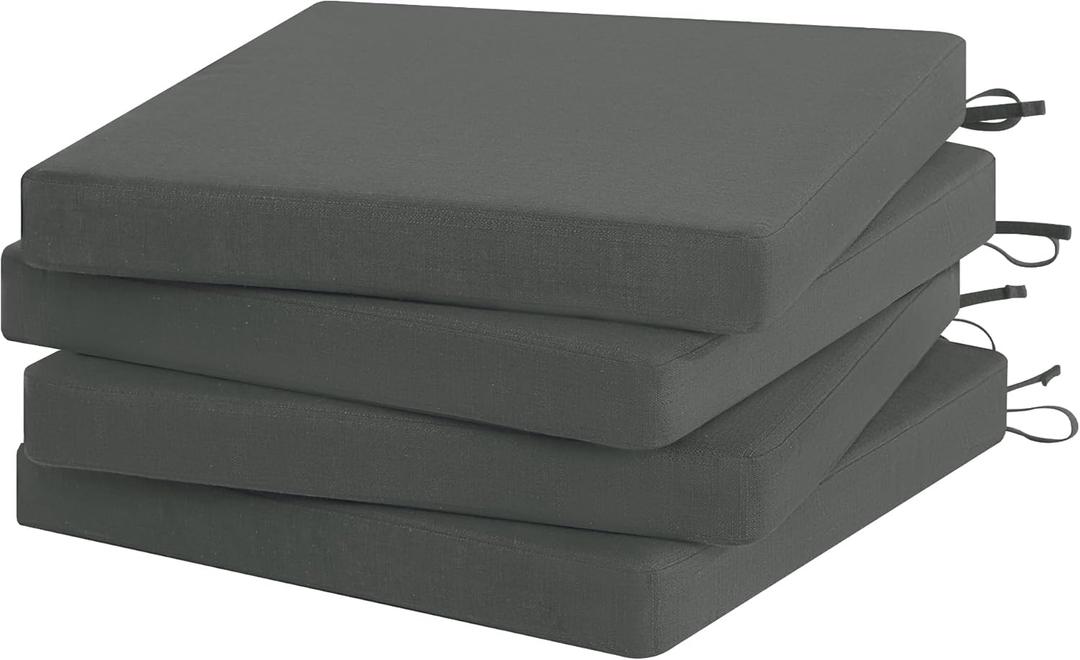 Favoyard Outdoor Chair Cushion Set of 4 Rainproof & Color Fade Resistant 19 x 19 x 2 in Square Corner Patio Furniture Cushions with Waterproof Hidden Zipper Attach Ties for Dining Table Chairs Seats (Grey)