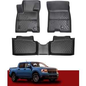 Floor Mats Compatible with Ford Maverick Hybrid 2022 2023 2024 2025 TPE Floor Mats Liners Custom All-Weather Compatible with Maverick Hybrid Accessories Set 1st & 2nd Row Protective Floor (Black)