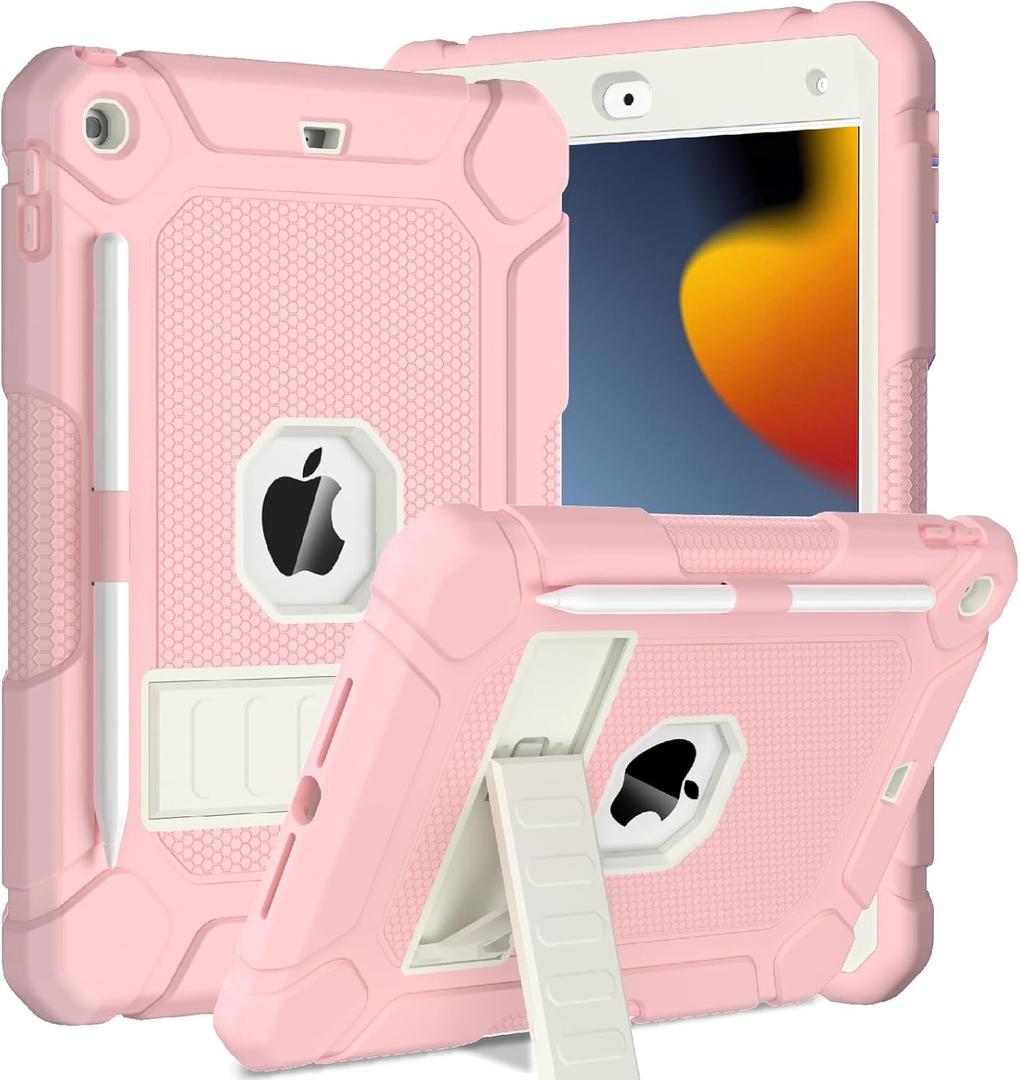 BMOUO Case for iPad 9th 8th 7th Generation (iPad 10.2 inch, 2021/2020/2019), Shockproof Protective iPad 10.2 Case with Built-in Stand/Pencil Holder, Pink