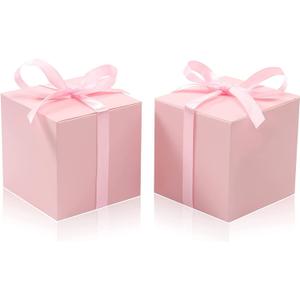 COTOPHER 25pcs Pink Wedding Favor Boxes, 3x3x3 Inch Gift Boxes with Ribbons for Wedding, Baby Shower, Birthday, Bridal Shower