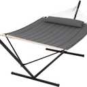 SUNCREAT Hammocks for Outside with 15 ft Stand, Stand Alone Hammock, 475 lbs Capacity, Dark Gray