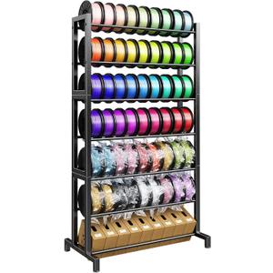 POKIPO 3D Printer Filament Storage Rack 7-Tier, Heavy Duty Large Capacity Filament Organizer Holds up to 63 Spools, Multi-Layer 3D Printing Rolls Shelf for Home, Office Workshop, School (Shelf Only)