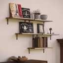 RICHER HOUSE Rustic Wood Shelves Set of 5, Farmhouse Style Floating Shelf for Wall Dcor, Hanging Shelves for Bathroom, Bedroom, Storage, Kitchen, Living Room - Carbonized Black