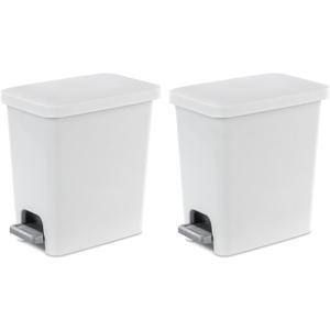 Sterilite 2.7 Gallon Rectangular StepOn Wastebasket, Small, White lid and base with Titanium pedal and Liner