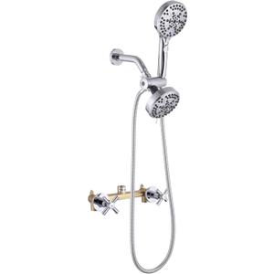 2 Handle Shower Faucet Set Shower System Complete 2 in 1 Shower Combo Set with Handheld Showerhead Shower Trim Kit Wall Mounted Shower Fixtures Chrome