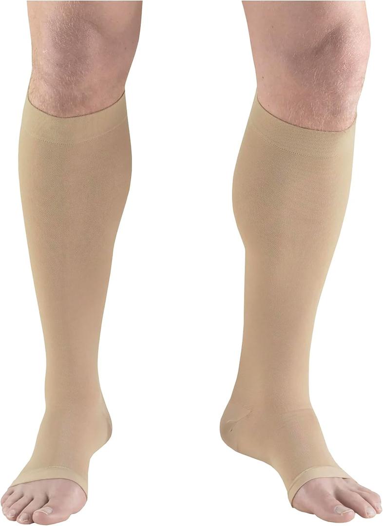 Truform Surgical Stockings, 18 mmHg Compression for Men and Women, Knee High Length, Open Toe, Beige, Large