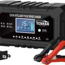 YONHAN 15-Amp Battery Charger LiFePO4 Trickle Car Battery Charger 12V 24V Fully-Automatic Smart Battery Chargers, Lead Acid Portable 9-Stage Smart Battery Maintainer with Temp Compensation(Black)