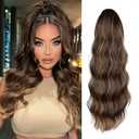 Women's Synthetic Wavy Ponytail Extension, 22 Inch, Dark Brown Mix Caramel Brown