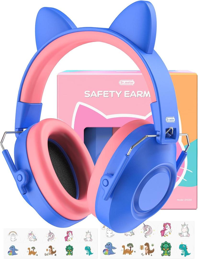 Noise Cancelling Headphones for Kids, SNR 32dB Hearing Protection Earmuffs for Noise Reduction, Ear Muff for Autism Sensory Monster Jam Derby Mowing Concert Air Show Gifts for Kids (Cat Ear Blue)