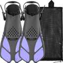Sugaroom Swim Fins Open Heel, Adjustable Snorkel Fins Diving Fins with Mesh Bag, Snorkeling Gear Flippers Travel Size Short Flippers for Lap Swimming Scuba Dive Adult Men Women Kids (Purple), Size: L/XL(Adult US Size 9-13)
