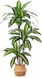 Artificial Plants, 5 Ft Dracaena Tree Faux Plants Indoor Outdoor Decor Fake Tree with Woven Seagrass Basket Plants for Home Decor Office Living Room Porch Patio Housewarming