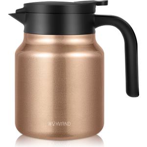 34oz Thermal Coffee Carafe for Home & Office, 12H Hot Insulated Pitcher with Drip-Free V-Spout and Easy Clean 2.75" Wide Mouth, Copper