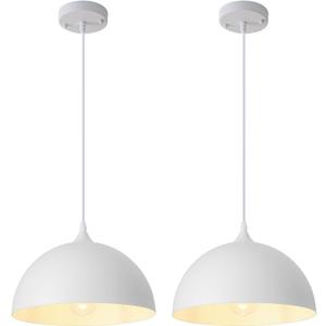 White Farmhouse Pendant Light 11.8inches 2 Packs, Kitchen Pendant Lights, Industrial Pendant Light, Pendant Lights Kitchen Island for Living Room, Bedroom, Dinning Room, Office