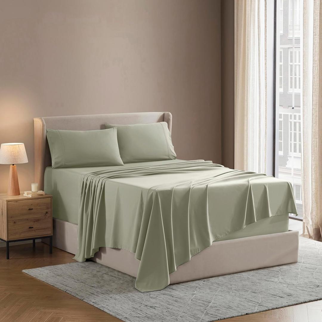 Nestl Full Sheet Set - Luxury 1800 Ultra-Soft Microfiber Full Bed Sheets - Double Brushed - Deep Pockets - Easy Fit - 4 Piece Set - Bedding Sheets & Pillowcases (Full, Light Green)