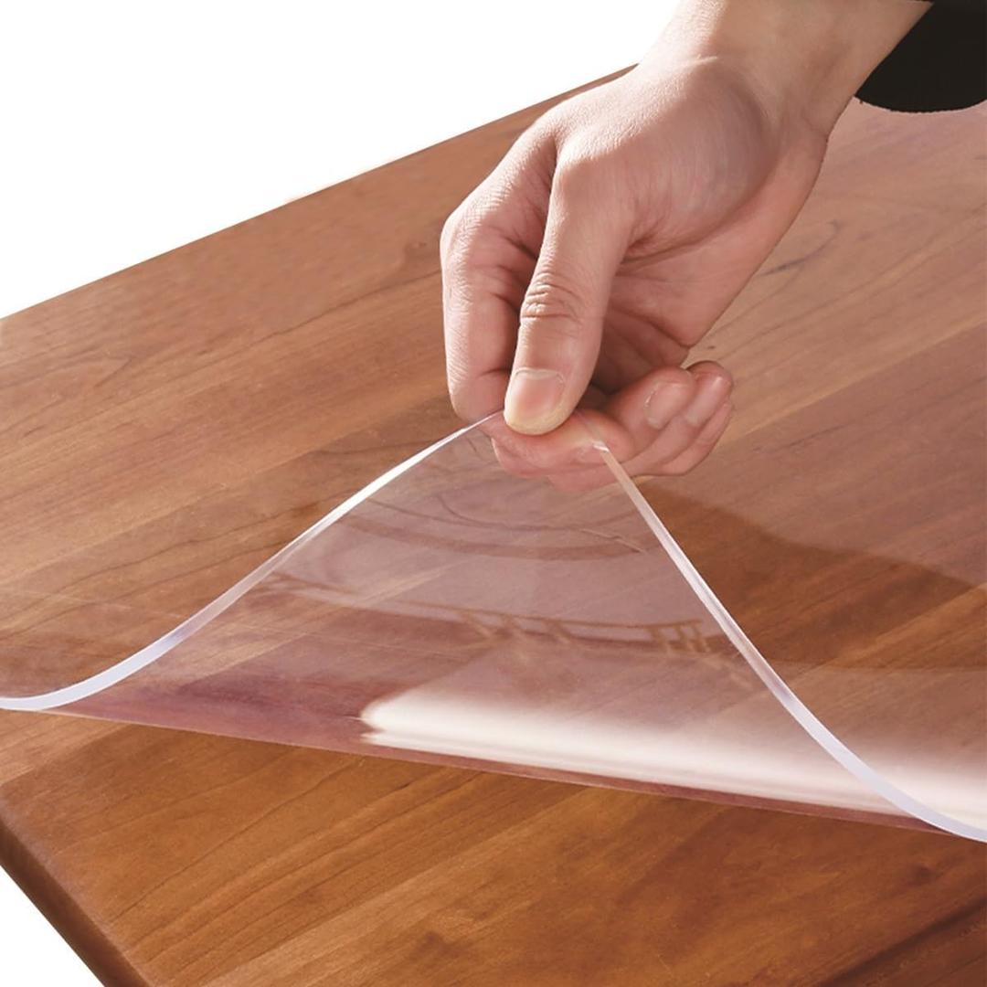 Square 48x48 Inches 1.5mm Thick Transparent Table Protector Waterproof PVC Table Pad Desk Cover Plastic Desk Mat for Night Stand Sofa Side End Dresser Coffee Table Heat Resistant Non-Slip (Clear)