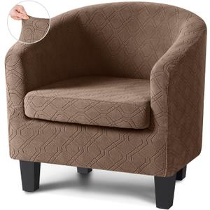 VANSOFY Club Chair Slipcover 2 Piece Stretch Barrel Chair Covers Jacquard Tub Chair Slipcovers Soft Armchair Sofa Cover Couch Furniture Protector1 Pack,Light Coffee