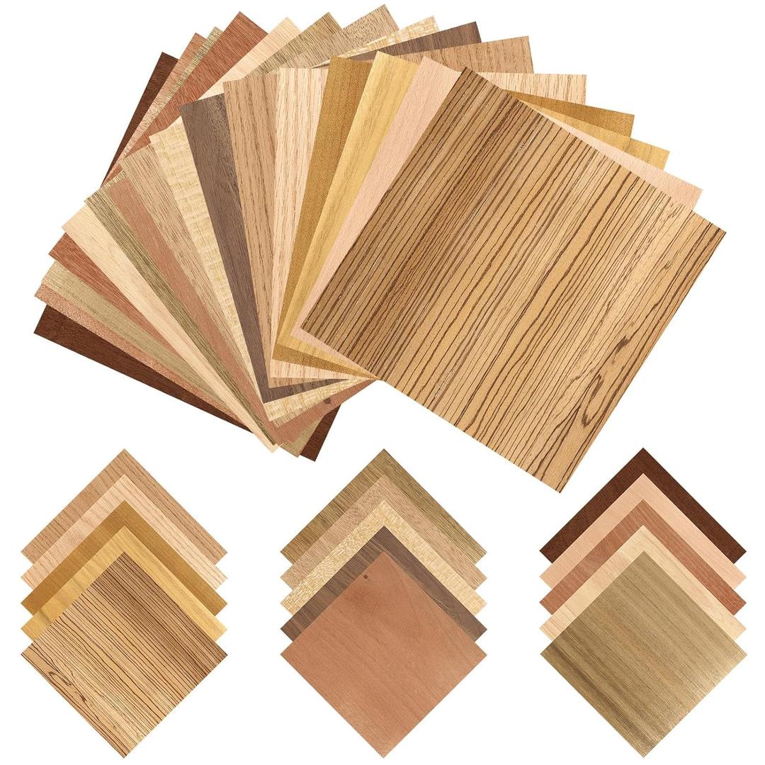 Juexica 30 Pcs 7.9" x 7.9" Wood Veneer Sheets Variety Pack Square Wood Veneers,Thickness Different, for Marquetry, Inlay, Woodworking Projects(Brown)