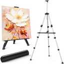 Art Painting Easel Stand, Portable Adjustable Display Tripod Artist Floor Metal Easel with 1 Bag for Table-top/Floor Drawing, Height from 17 to 66 inches, Sturdy for Canvases Displaying - Silver